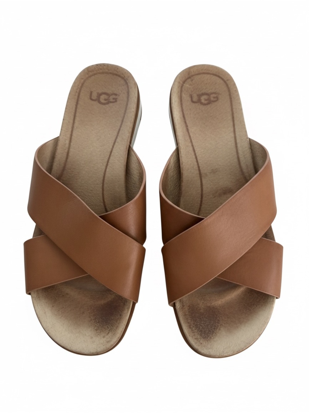 UGG Kari Leather Crisscross Slide Sandals Brown Women’s Size 9